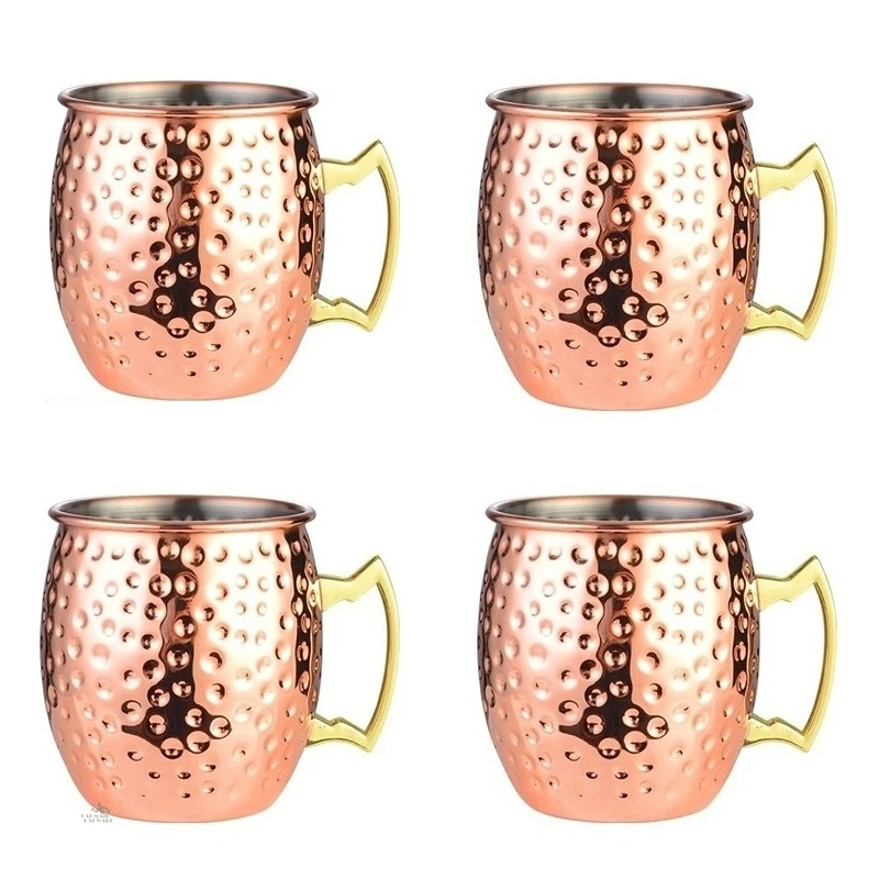 Mule Copper Mug - 4pcs 550ml Hammered Copper Plated Moscow