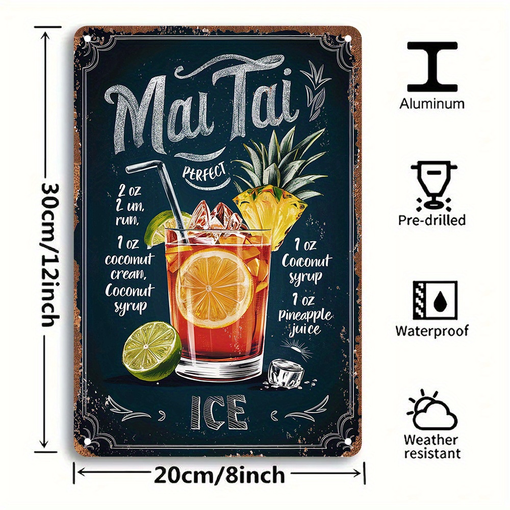 1pc Vintage Mai Tai Recipe Ing - Home Bar Lounge recension och pris